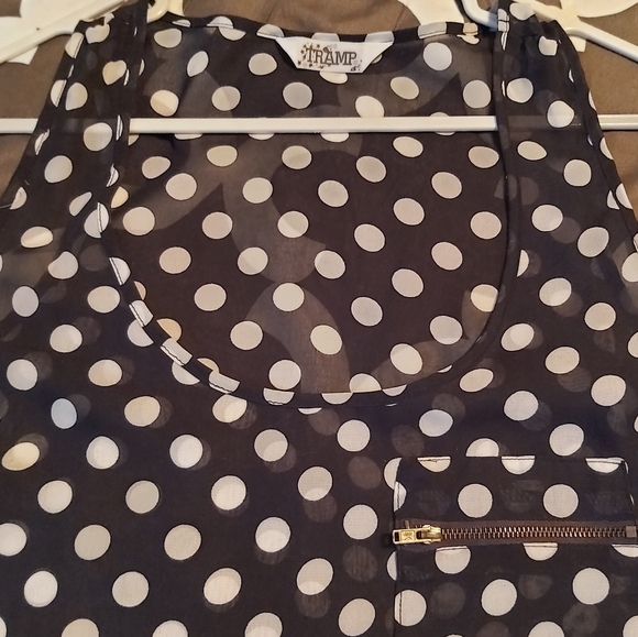 2/$25 DEEP BLUE POLKA DOT BLOUSE NEW BY TRAMP - Picture 2 of 3